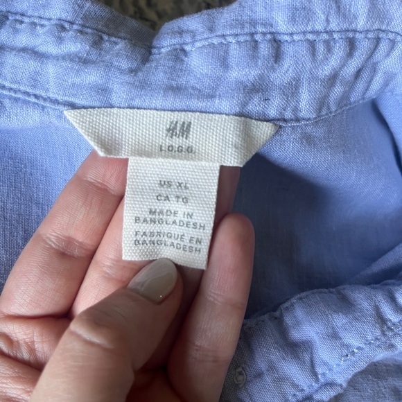 H&M XL L.O.G.G. Blue Linen Shirt - Picture 2 of 4